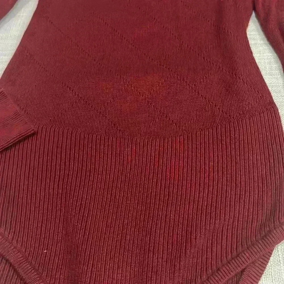 FREE PEOPLE BURGUNDY LONG SLEEVE RIBBED SWEATER BODY SUIT - Picture 3 of 6